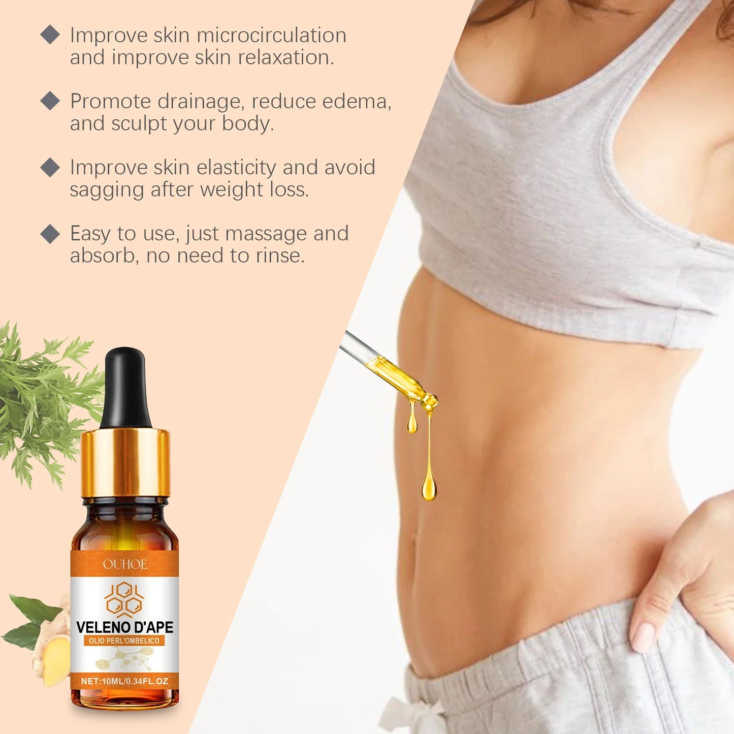 Aceite esencial de veneno de abeja para el cuerpo Reduce los grumos de grasa Mejora la elasticidad de la piel Hidrata Reafirma Nutrición profunda Aceite esencial para masajes corporales